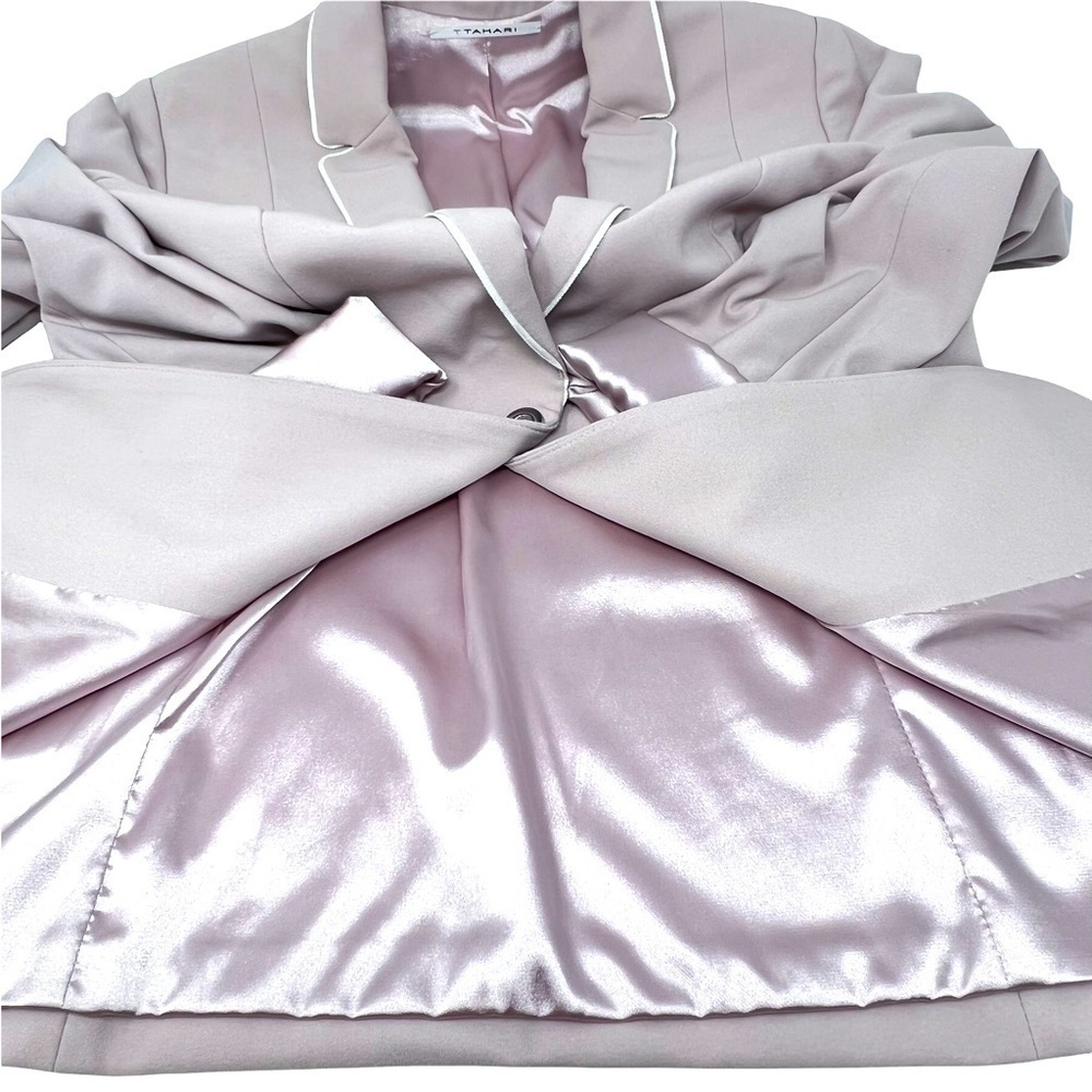 T Tahari Dusty Rose Blazer Size 8 One Button White Piping Trim Preppy Academia - Picture 10 of 15
